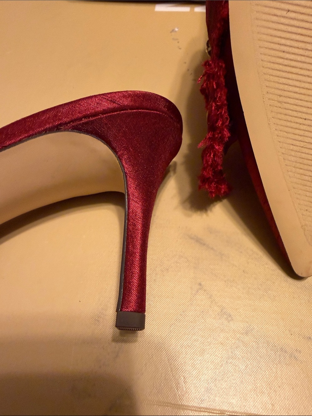 Nine West Burgundy Satin Pointed Toe Mule with Gem Accents - Picture 6 of 10